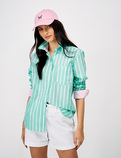 Relaxed Fit Poplin Shirt in Aqua Blue Stripe