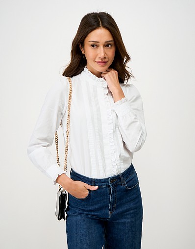 Emila Cotton Frill Blouse in White