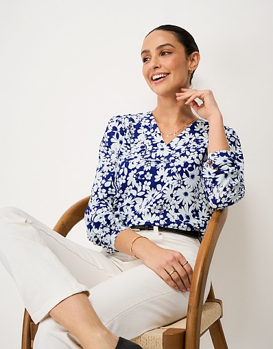 Claudette Blouse in Blue Floral Print