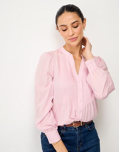 Abigail Pintuck Blouse in Pink