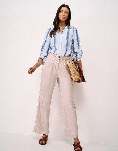 Bernice Linen-Cotton Blouse in Navy & White Stripes