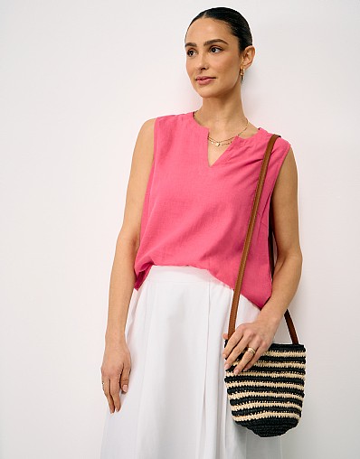 Shelley Linen-Blend Shell Top in Pink