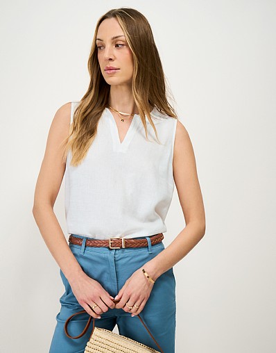 Shelley Linen-Blend Shell Top in White