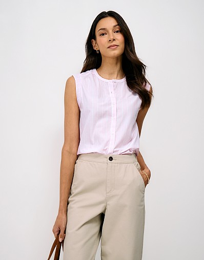 Tamara Cotton Stripe Blouse in Pink and White