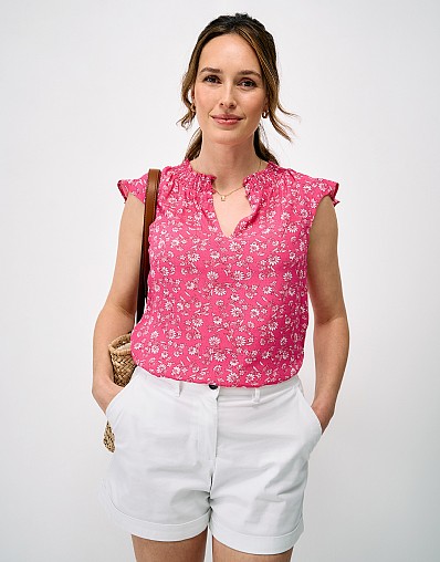 Dara Viscose Sleeveless Floral Blouse in Bright Pink
