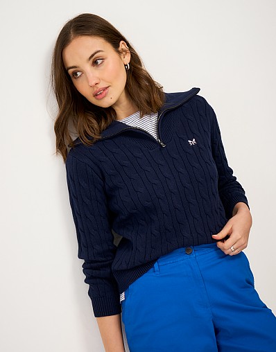 Heritage Cotton Cable-Knit Quarter-Zip Jumper in Navy