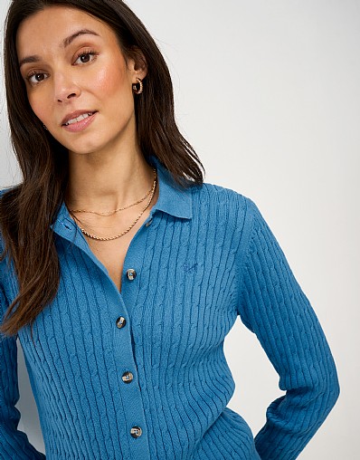 Heritage Cotton Cable-Knit Cardigan in Blue
