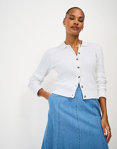 Heritage Cotton Cable-Knit Cardigan in White