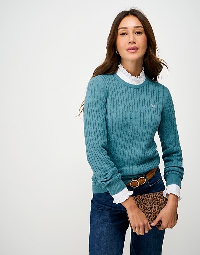 Heritage Cable Crew Neck Jumper with Cashmere in Blue