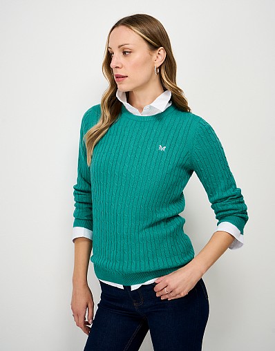 Heritage Cable Crew Neck Jumper with Cashmere in Green