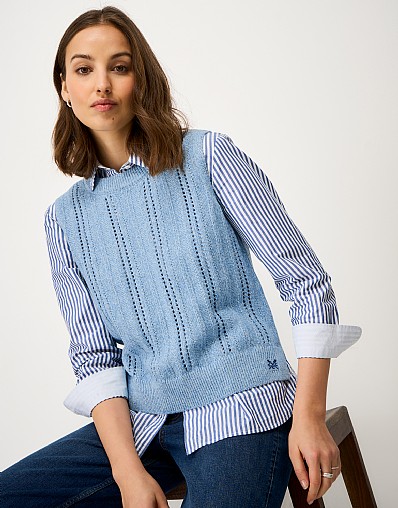 Crew-Neck Layering Vest in Blue