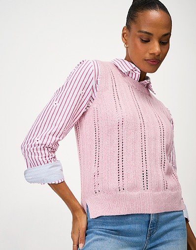 Crew-Neck Layering Vest in Pink