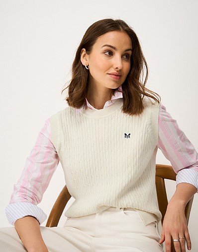 Summer Heritage Cotton Cable-Knit Vest in White