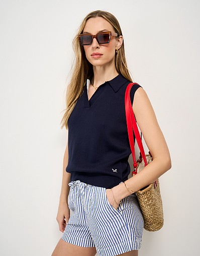 Sleeveless Cotton Knit Rugby Vest in Navy