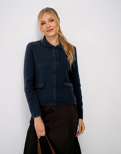 Louise Cotton & Wool Milano-Knit Jacket in Navy