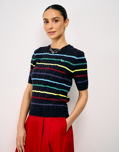 Summer Heritage Cable Knit Striped Tee in Navy & Multicolours