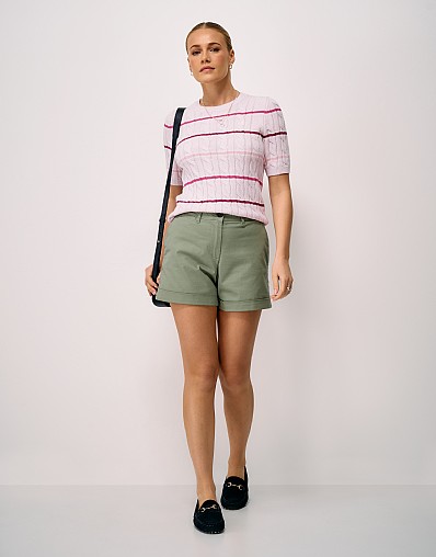 Summer Heritage Cable Knit Striped Tee in Pink