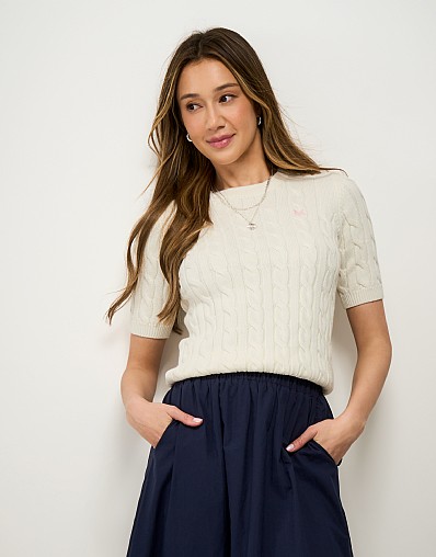 Heritage Cable Knit Short Sleeve T-Shirt in White