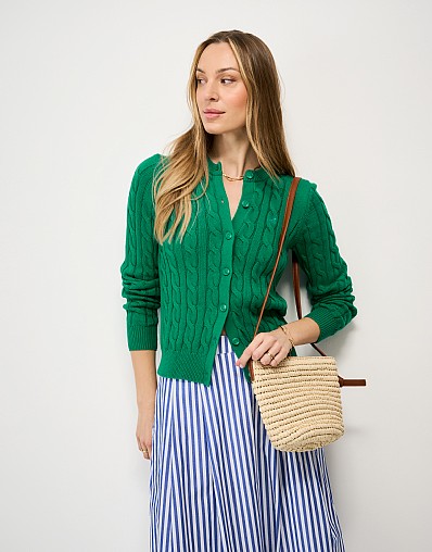 Summer Heritage Cotton Cable-Knit Cardigan in Green
