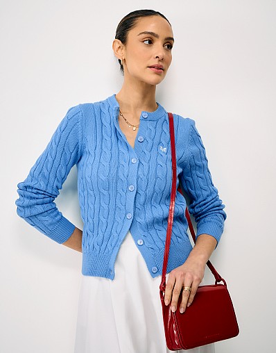 Summer Heritage Cable Cardigan in Little Blue