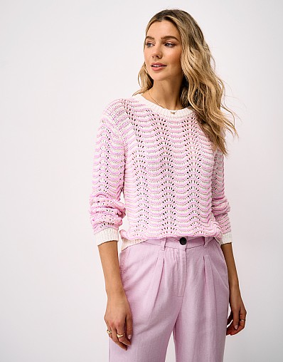 Wave Stripe Jumper in Pink and White