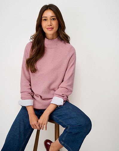 Harmony Saddle Shoulder Funnel Neck Jumper in Pink