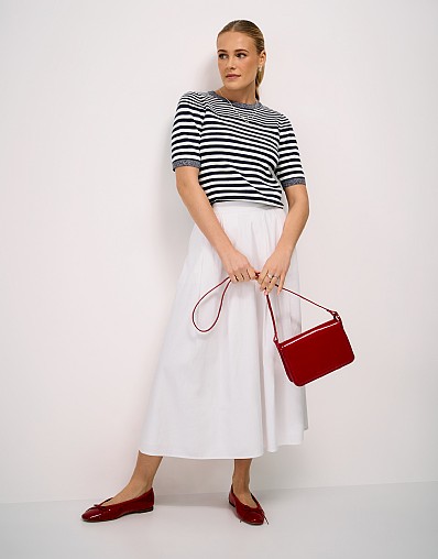 Mixed Stripe Interest Tee in Navy and White