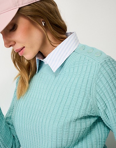 Tillie Textured Stitch Jumper in Aqua Blue
