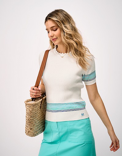 Ribbed Cotton Knit Top in White
