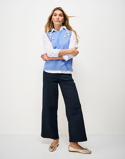 Fleur Knitted Embroidered Vest in Blue Cherry Blossom