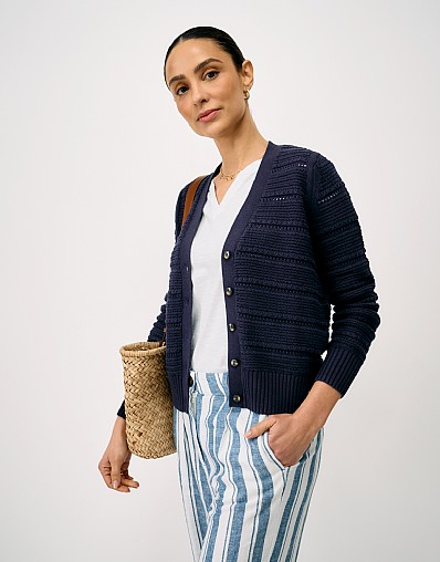 Long Sleeve Cotton Cardigan in Navy