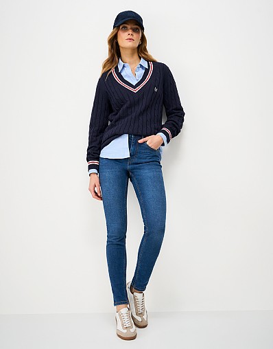 Cable Cricket Jumper in Navy