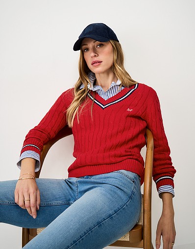 Cable Cricket Jumper in Red