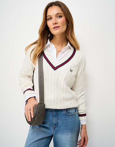 Cable Cricket Jumper in White