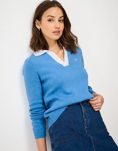 Cotton Rugby Jumper in Blue Marl