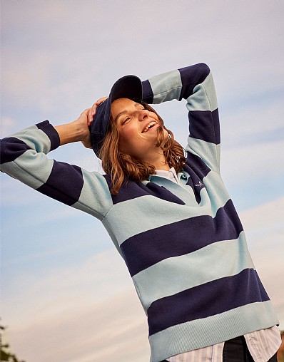 Cotton Rugby Jumper in Blue & Navy Stripes