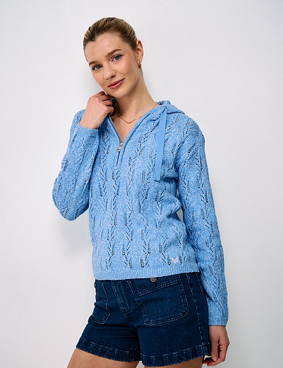 Leith Knitted Lace-Stitch Beach Cover-Up in Blue Marl