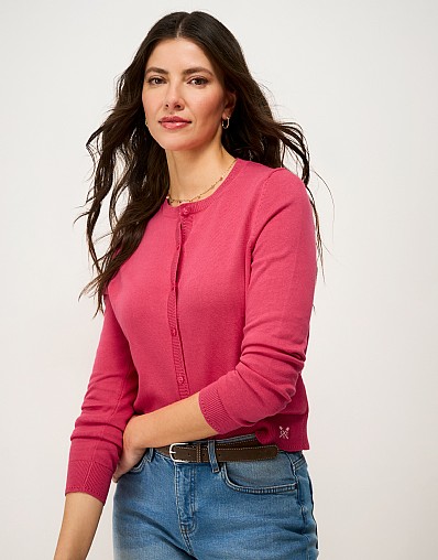 Crew Cotton Cardigan in Pink