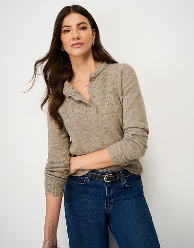 Pointelle Knit Jumper in Beige