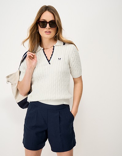 Heritage Cable Collar T-Shirt in White