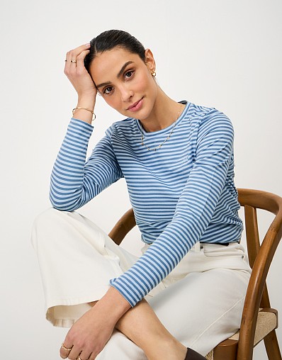 Long Sleeve Stripe Top in Blue