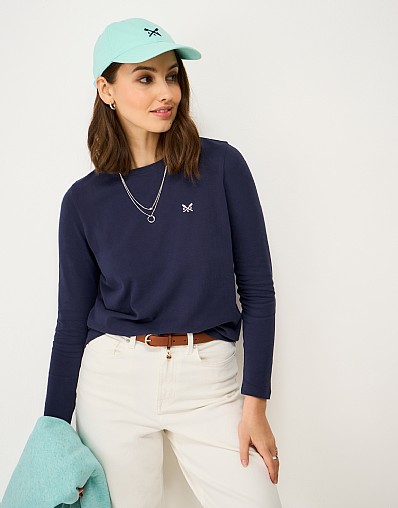 Supersoft Brushed-Cotton Long-Sleeve Top in Navy