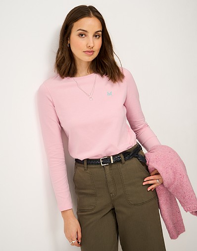 Supersoft Brushed-Cotton Long-Sleeve Top in Pink