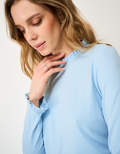 Frill-Neck Modal Jersey Blouse in Blue
