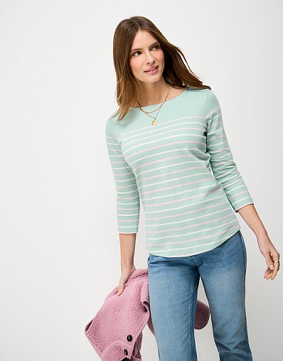 Essential Cotton Breton Top in Pale Blue, Pink & White Stripe