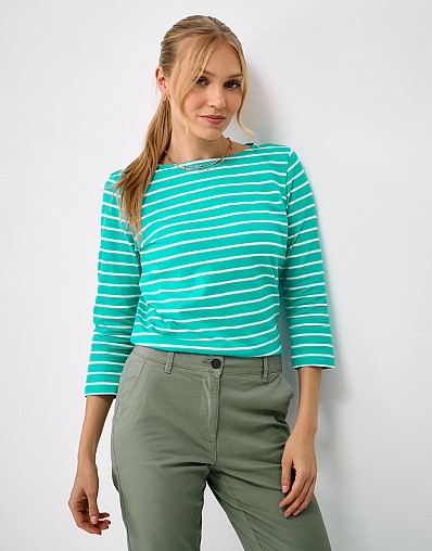 Essential Cotton Breton Top in Teal Blue & White Stripe