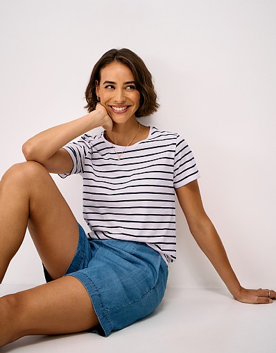 Cotton Breton Tee in Pink and Navy Stripes