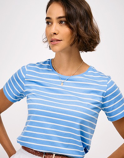 Cotton Breton Tee in Lilac, Blue and Pink Stripes