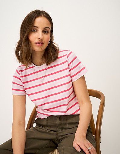 Cotton Breton Tee in Multi-Pink Stripe