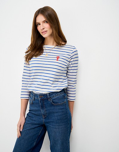 Embroidered Essential Breton in Blue Stripe
